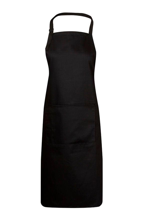 Poly Cotton Aprons, Bib Style, W86xL94cm (With adjustable neck strap and pocket, Black)