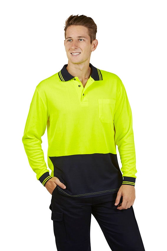 Hi Vis Drop Needle Cott Back Polo Long sleeve