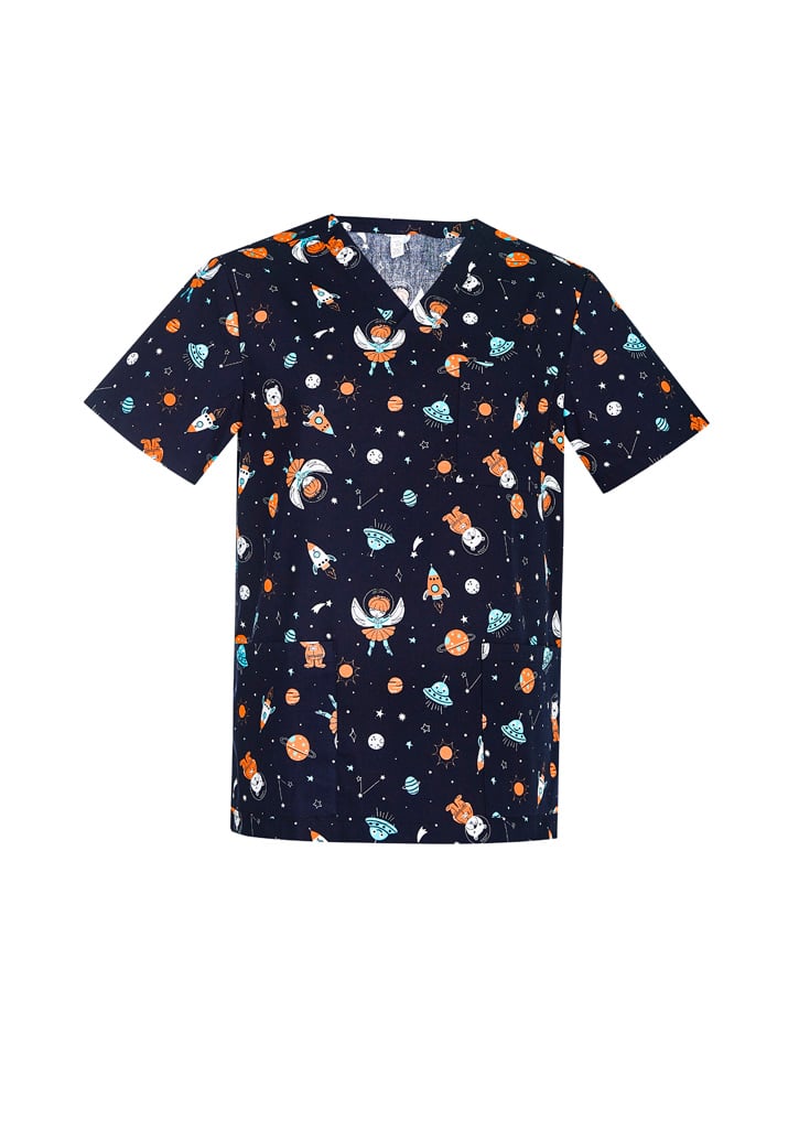 Printed Mens Space Party Scrub Top