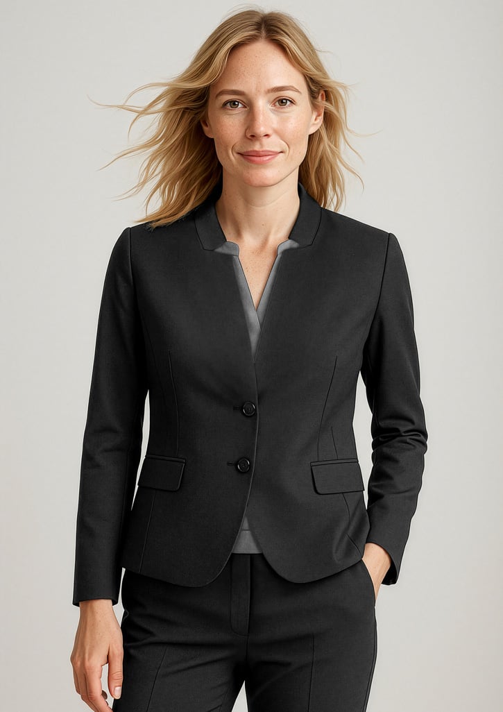 Comfort Wool Stretch Womens Short Jacket with Reverse Lapel