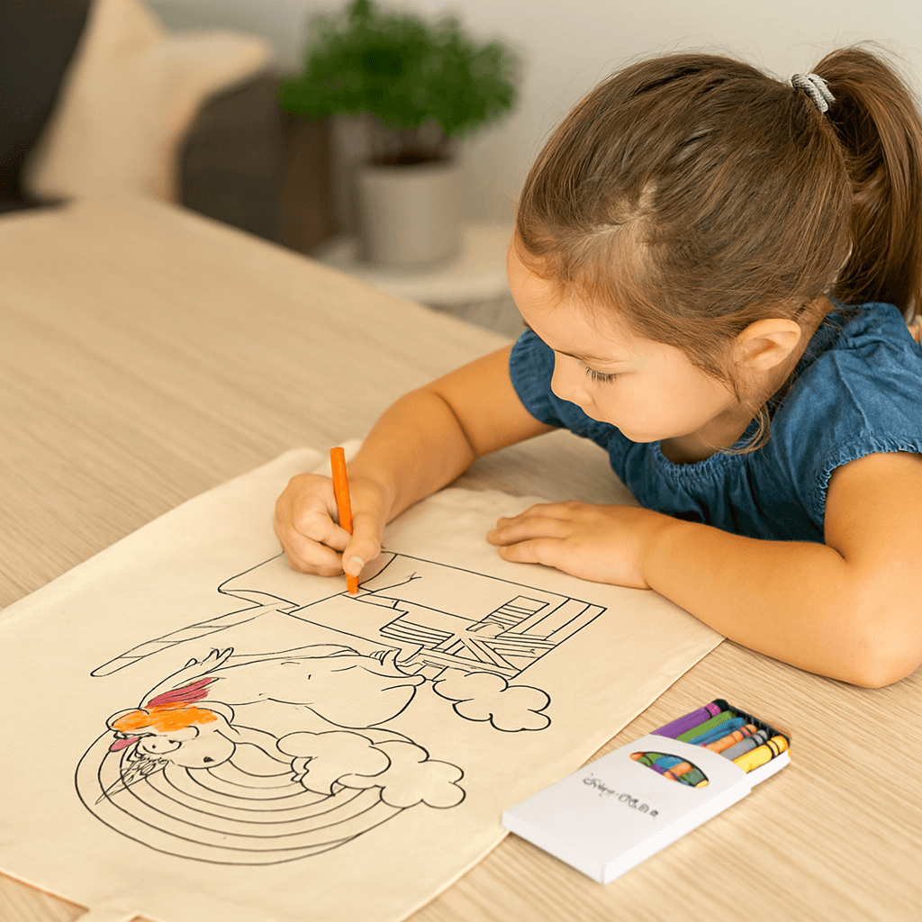 Squiggle Calico bag + Crayon set