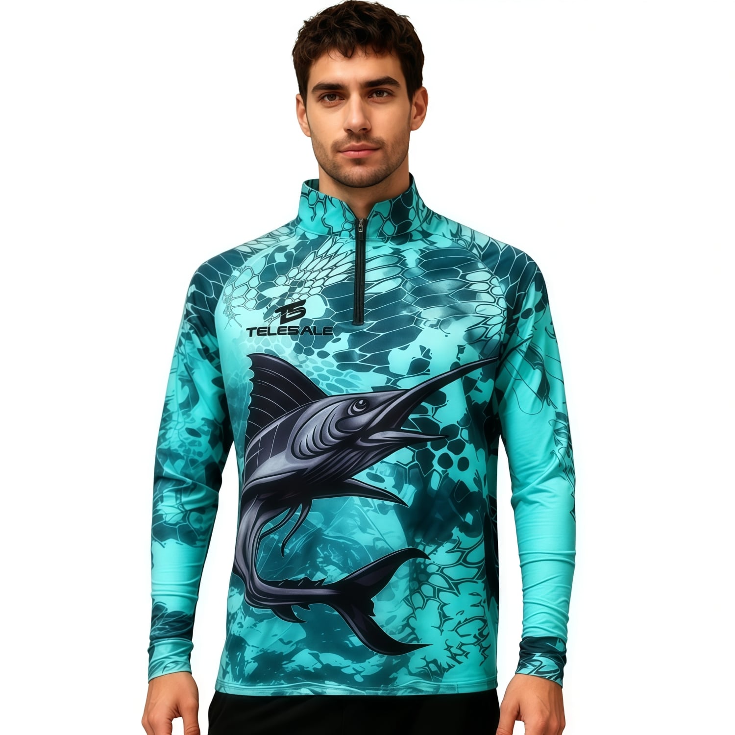 Men's Polyester Spandex Sublimated 1/4 Zip Fishing Raglan Pullover