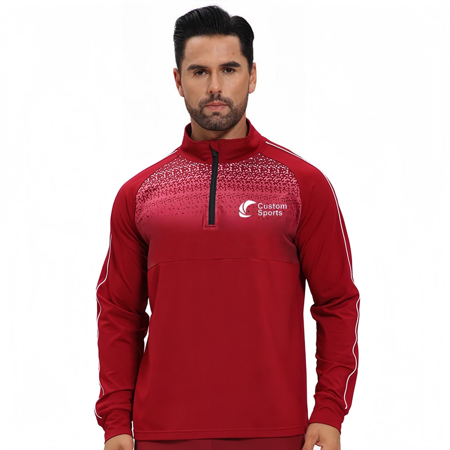 Polyester Spandex Sublimated Stand-Up Collar 1/4 Zip Splicing Raglan Jacket