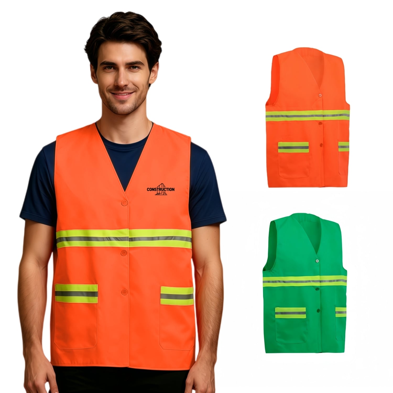 Hi-Vis Reflective Button-Down Safety Vest With Pockets